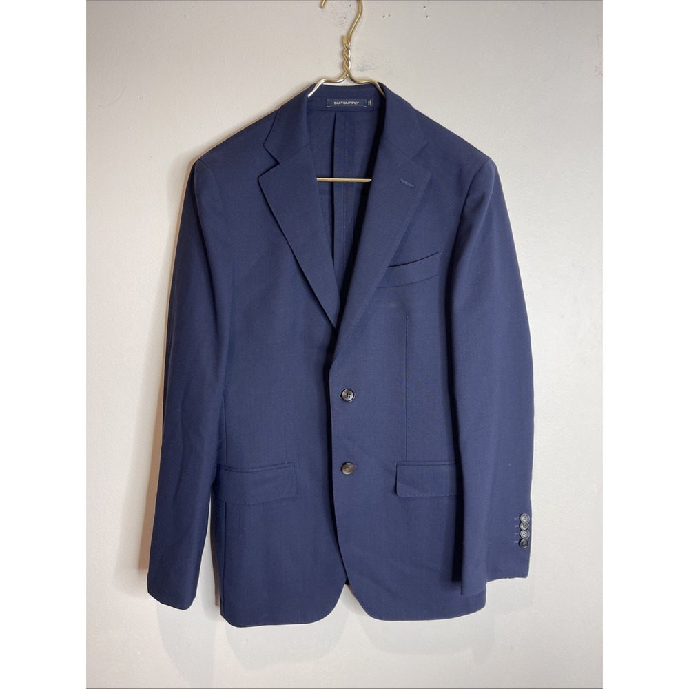 Suit Supply Havana Single Breasted Slim Blazer Navy Blue Wool Suit 48
